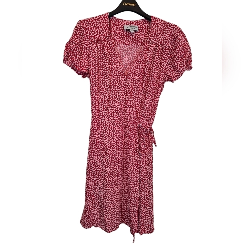 & Other Stories Size 4 Leaves Red Wrap Mini Dress